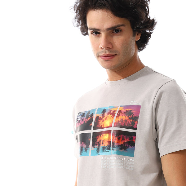 Coin Grey Printed Simple T-Shirt