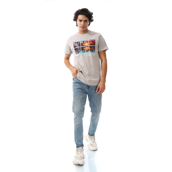Coin Grey Printed Simple T-Shirt
