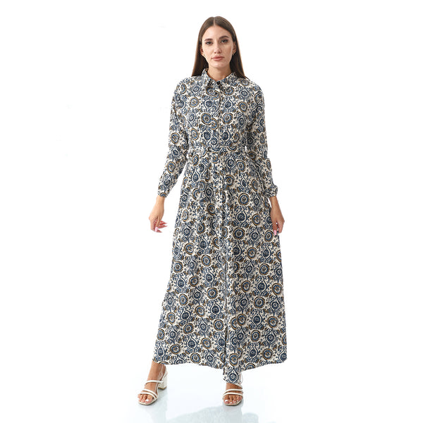 Self Pattern Dress With Belt