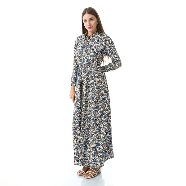Self Pattern Dress With Belt