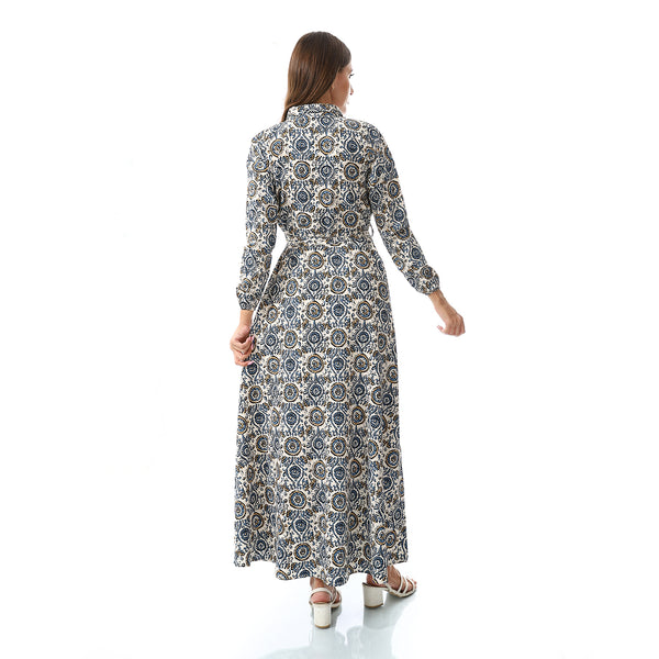 Self Pattern Dress With Belt