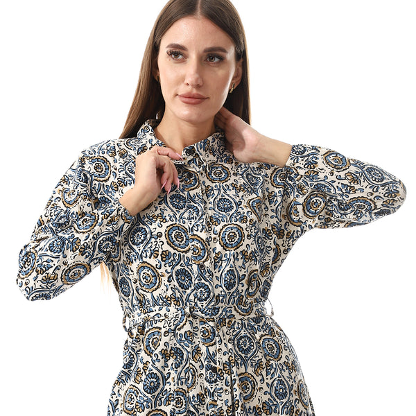 Self Pattern Dress With Belt