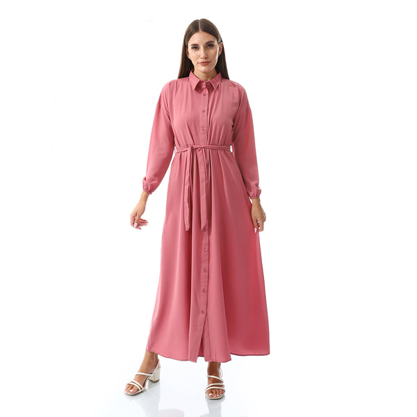 Self Pattern Dress With Belt