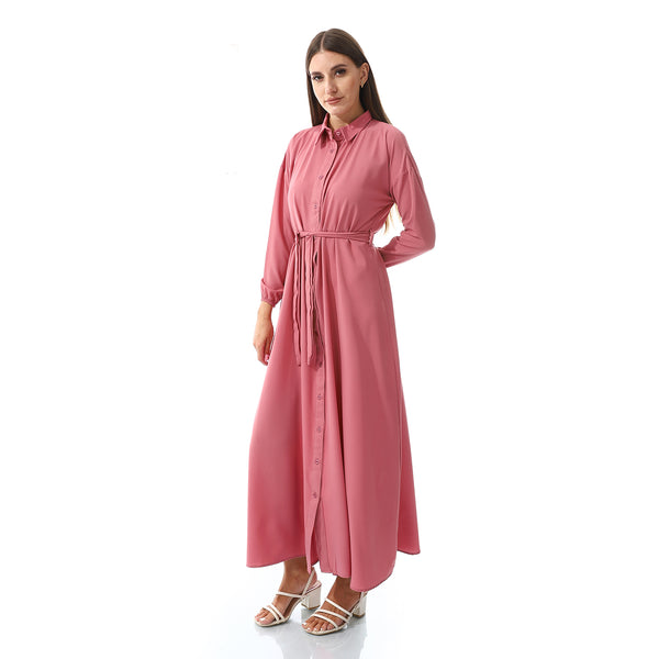 Self Pattern Dress With Belt
