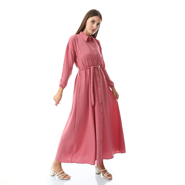 Self Pattern Dress With Belt
