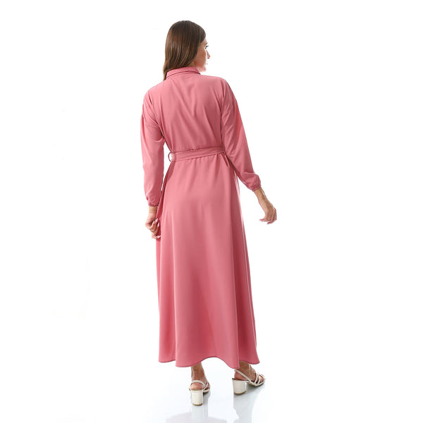 Self Pattern Dress With Belt