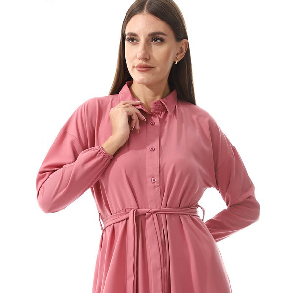 Self Pattern Dress With Belt