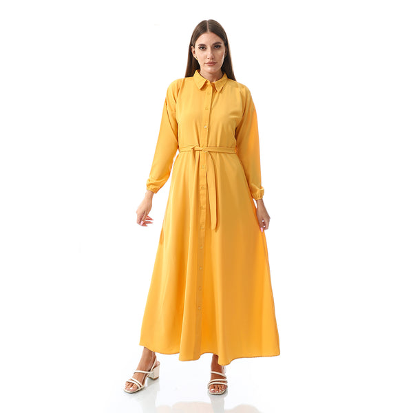 Self Pattern Dress With Belt