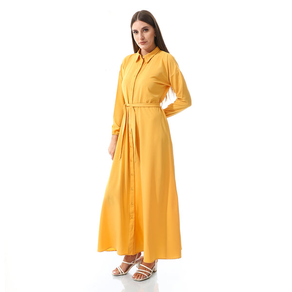 Self Pattern Dress With Belt