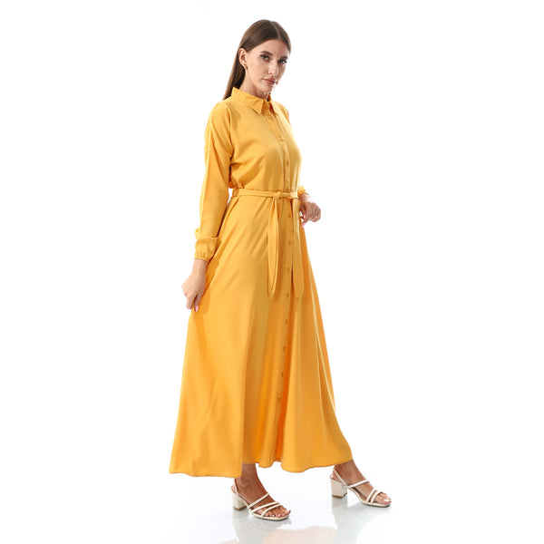Self Pattern Dress With Belt