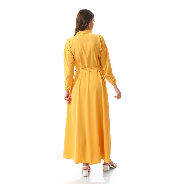 Self Pattern Dress With Belt