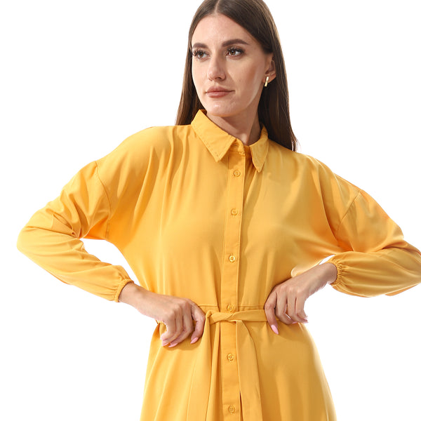 Self Pattern Dress With Belt