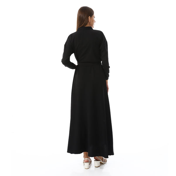 Buttons Down Closure Plain Dress - Black