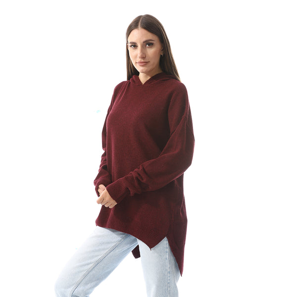 Wind Red High-Low Knitted Hoodie