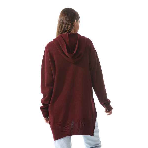Wind Red High-Low Knitted Hoodie