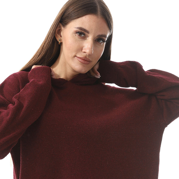 Wind Red High-Low Knitted Hoodie