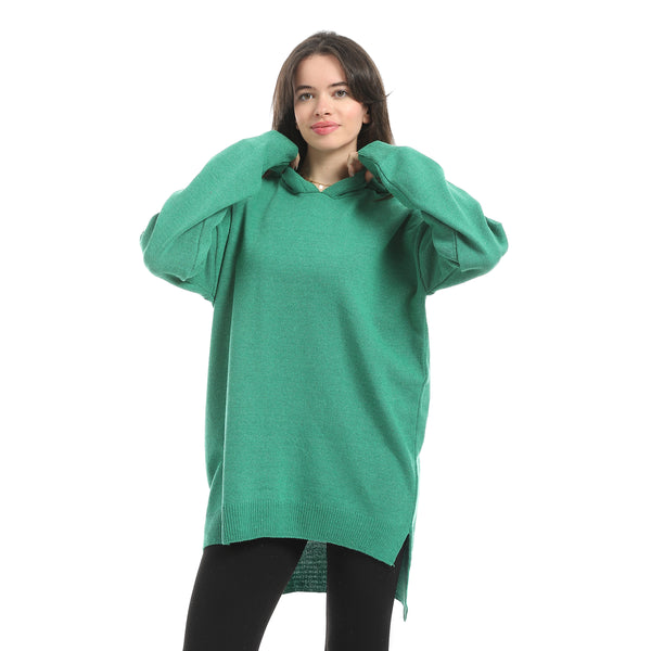 Green High-Low Knitted Hoodie