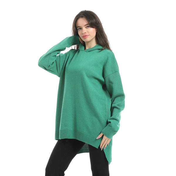 Green High-Low Knitted Hoodie