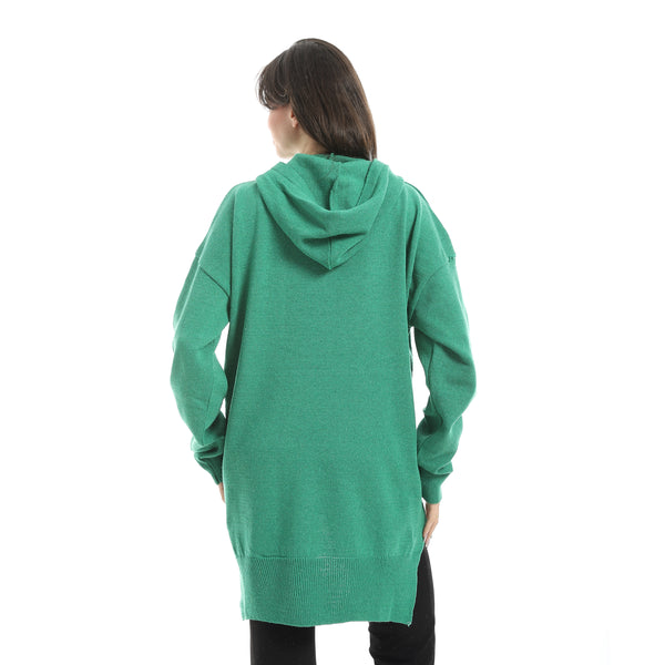 Green High-Low Knitted Hoodie