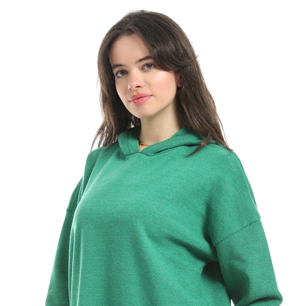 Green High-Low Knitted Hoodie