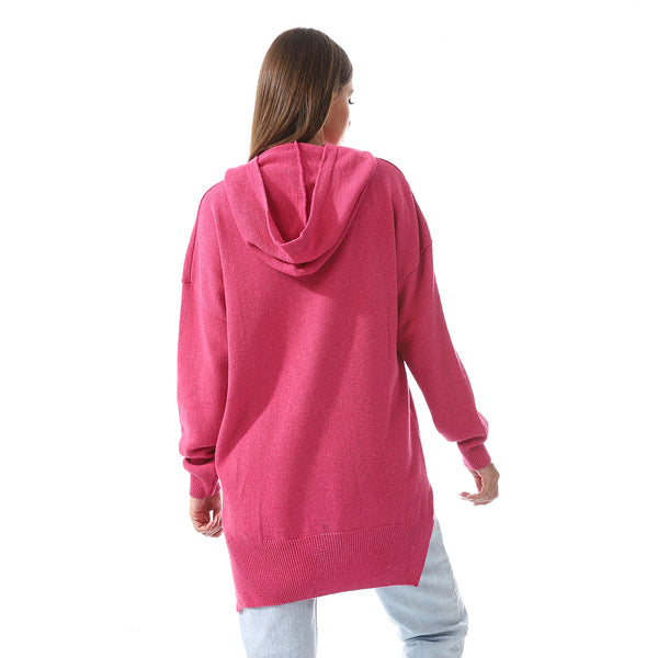 Fuchsia High-Low Knitted Hoodie