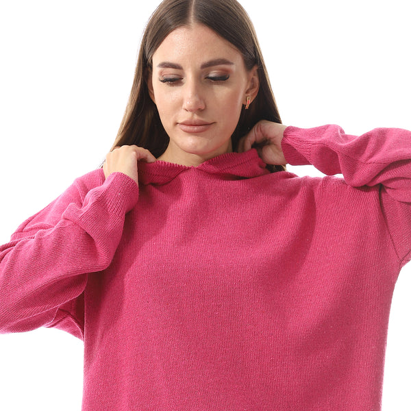 Fuchsia High-Low Knitted Hoodie