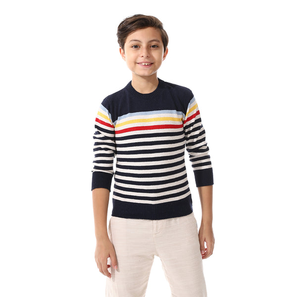 Crew_Neck_Regular_Fit_Boys_Sweater_-_Navy_Blue,_Off_White_&_Red