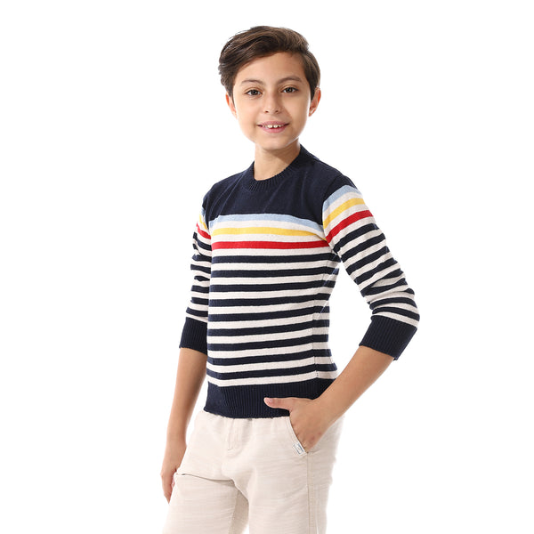 Crew_Neck_Regular_Fit_Boys_Sweater_-_Navy_Blue,_Off_White_&_Red