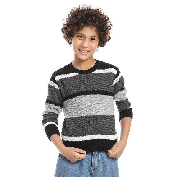 Black_And_Grey_Wide_Stripes_Slip_On_Boys_Pullover