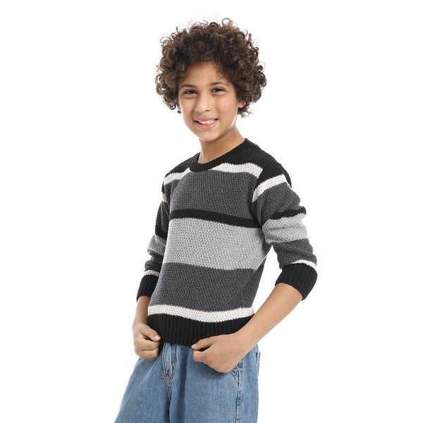 Black_And_Grey_Wide_Stripes_Slip_On_Boys_Pullover