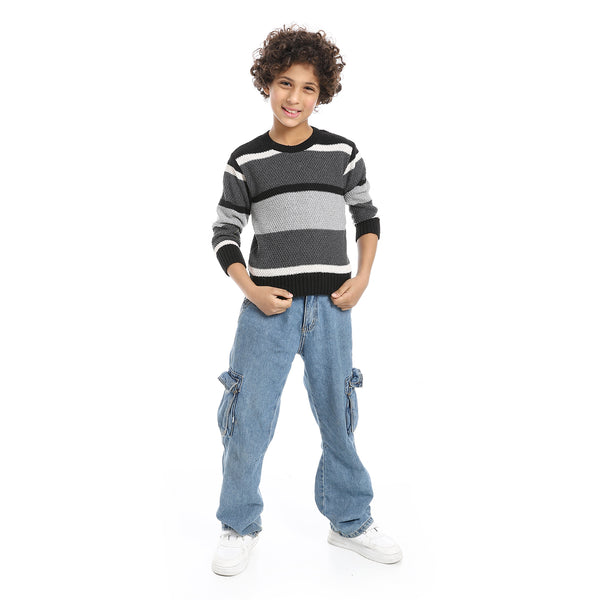 Black_And_Grey_Wide_Stripes_Slip_On_Boys_Pullover