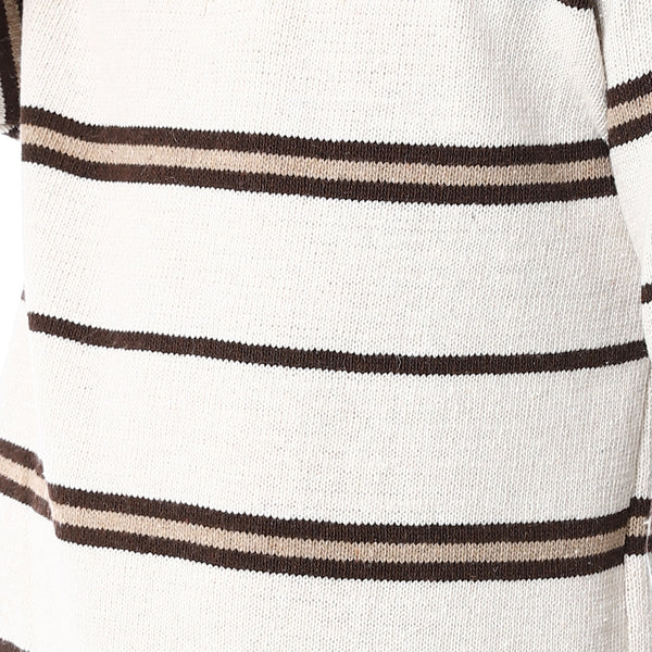Crew Neck Striped Boys Sweater - Beige & Brown