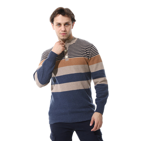 Crew Neck knit pullover Beige & navy blue