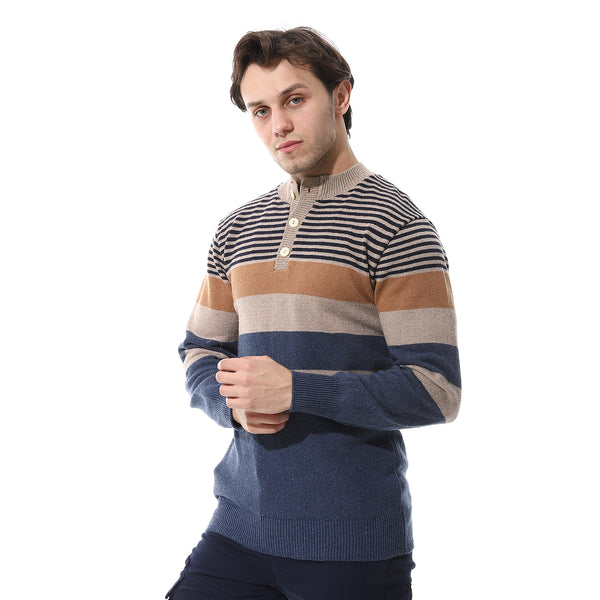 Crew Neck knit pullover Beige & navy blue
