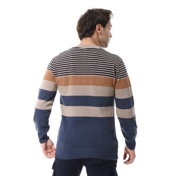 Crew Neck knit pullover Beige & navy blue
