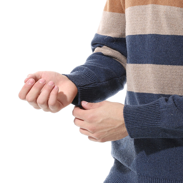 Crew Neck knit pullover Beige & navy blue