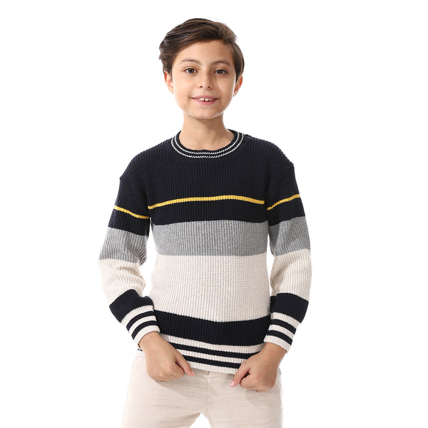 Round_Collar_Long_Sleeve_Boys_Pullover_-_Navy_Blue,_Off_White_&_Grey
