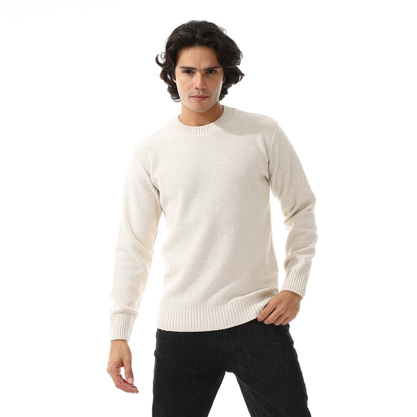 Slip On Knitted Plain Off White Pullover