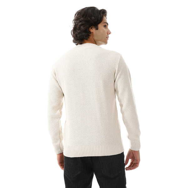 Slip On Knitted Plain Off White Pullover