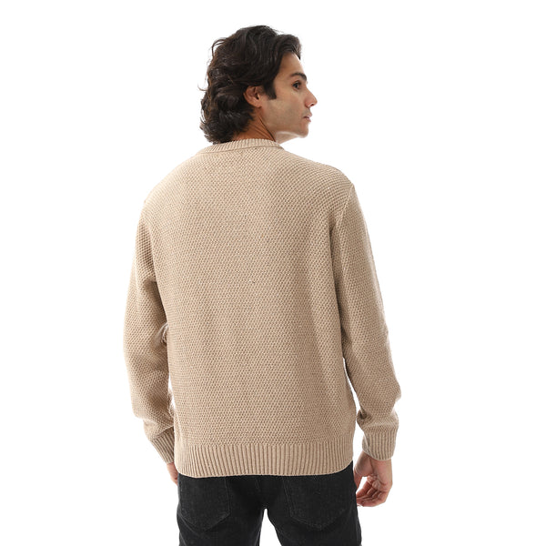 V-Neck Knitted Long Sleeves Pullover - Beige