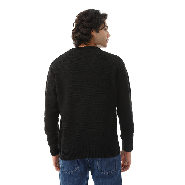V-Neck Knitted Long Sleeves Pullover - Black