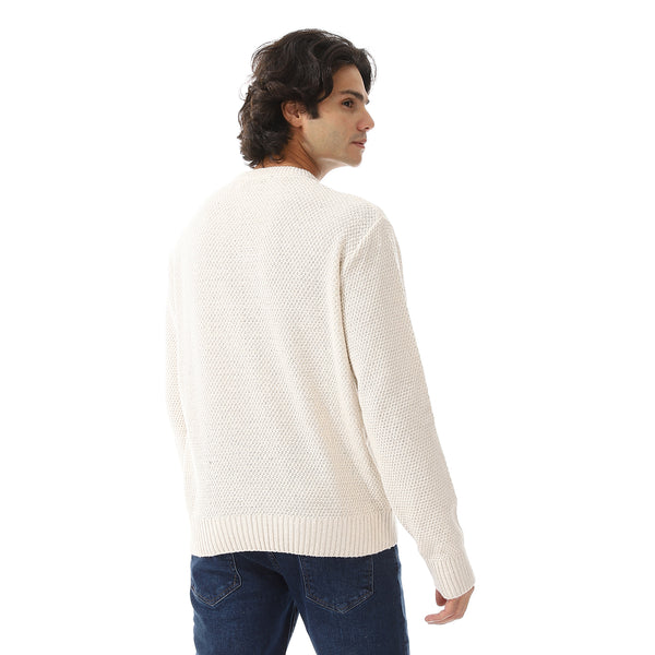 V-Neck Knitted Long Sleeves Pullover - Off White