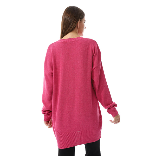 "Good Vibes Only" Pattern Crew Neck Hot Pink Sweater