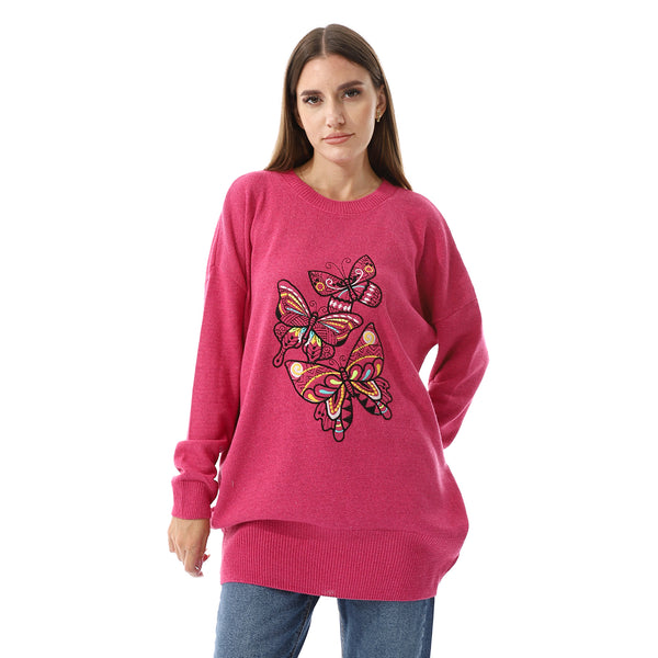 Crew Neck Slip On Sweater - Hot Pink