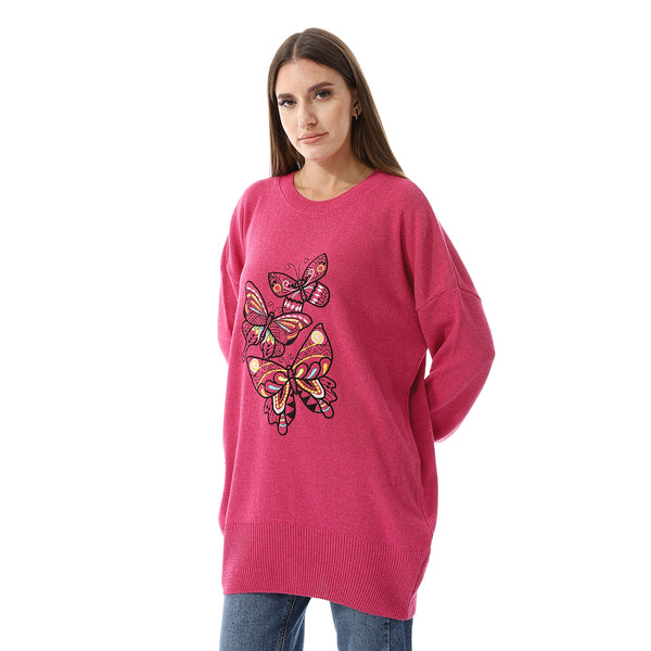 Crew Neck Slip On Sweater - Hot Pink