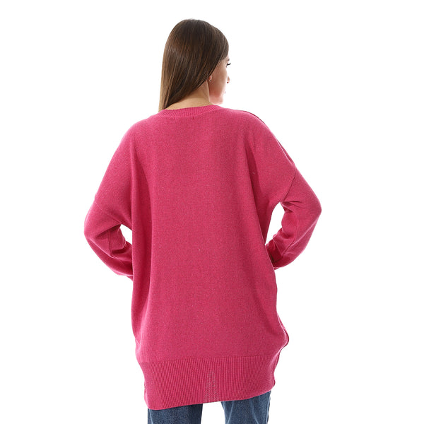 Crew Neck Slip On Sweater - Hot Pink