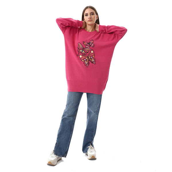 Crew Neck Slip On Sweater - Hot Pink