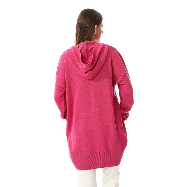 Hot Pink Save Memories Embroidered Pattern Hooded Sweater