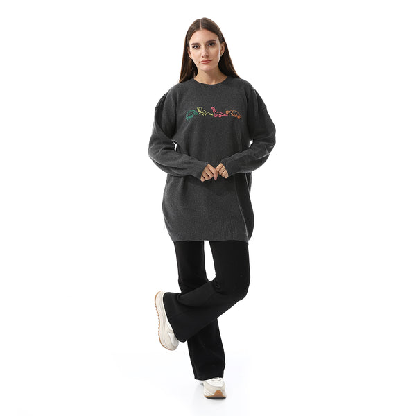 Dark Grey Crew Neck Loose Fit Sweater