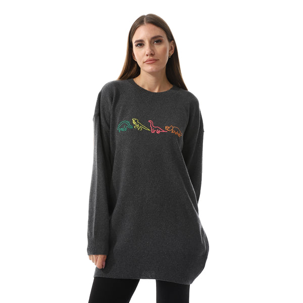 Dark Grey Crew Neck Loose Fit Sweater